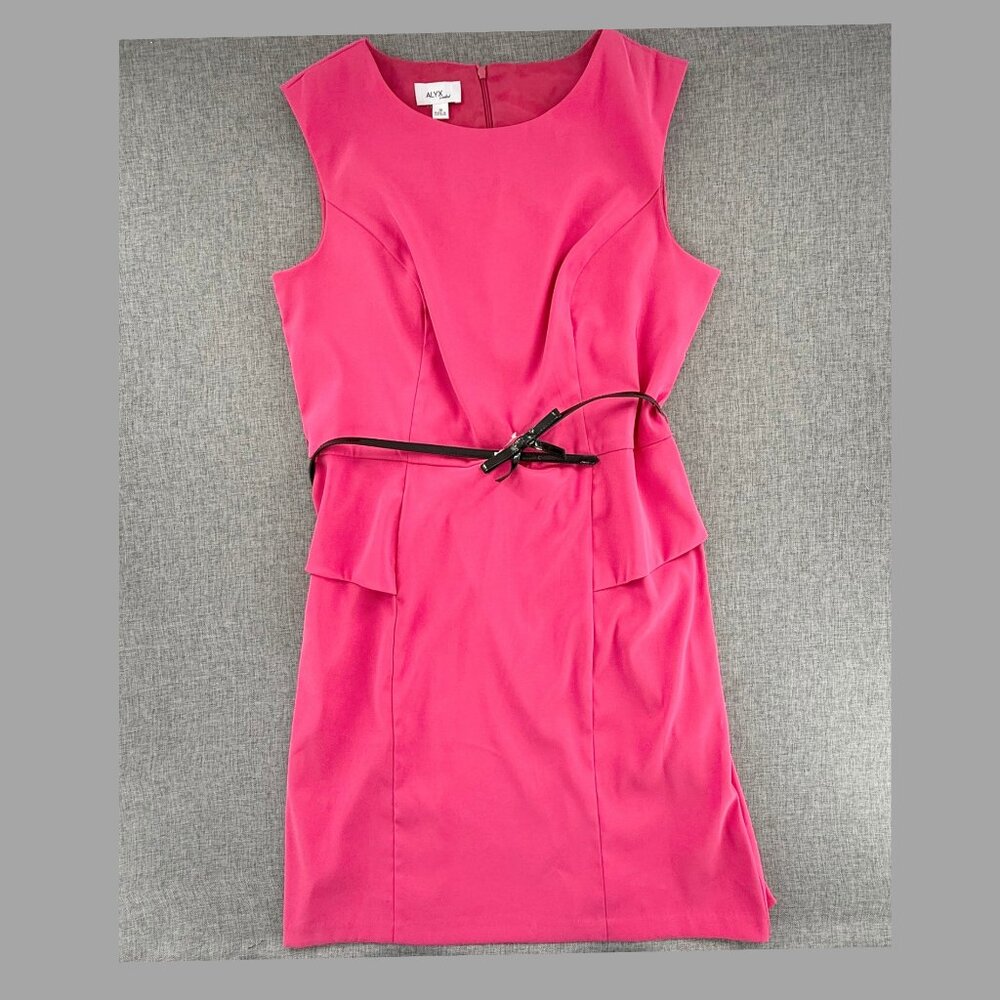 NEW! Alyx Limited Sheath Dress Hot pink Black belt size 18 Sleeveless Round Neck